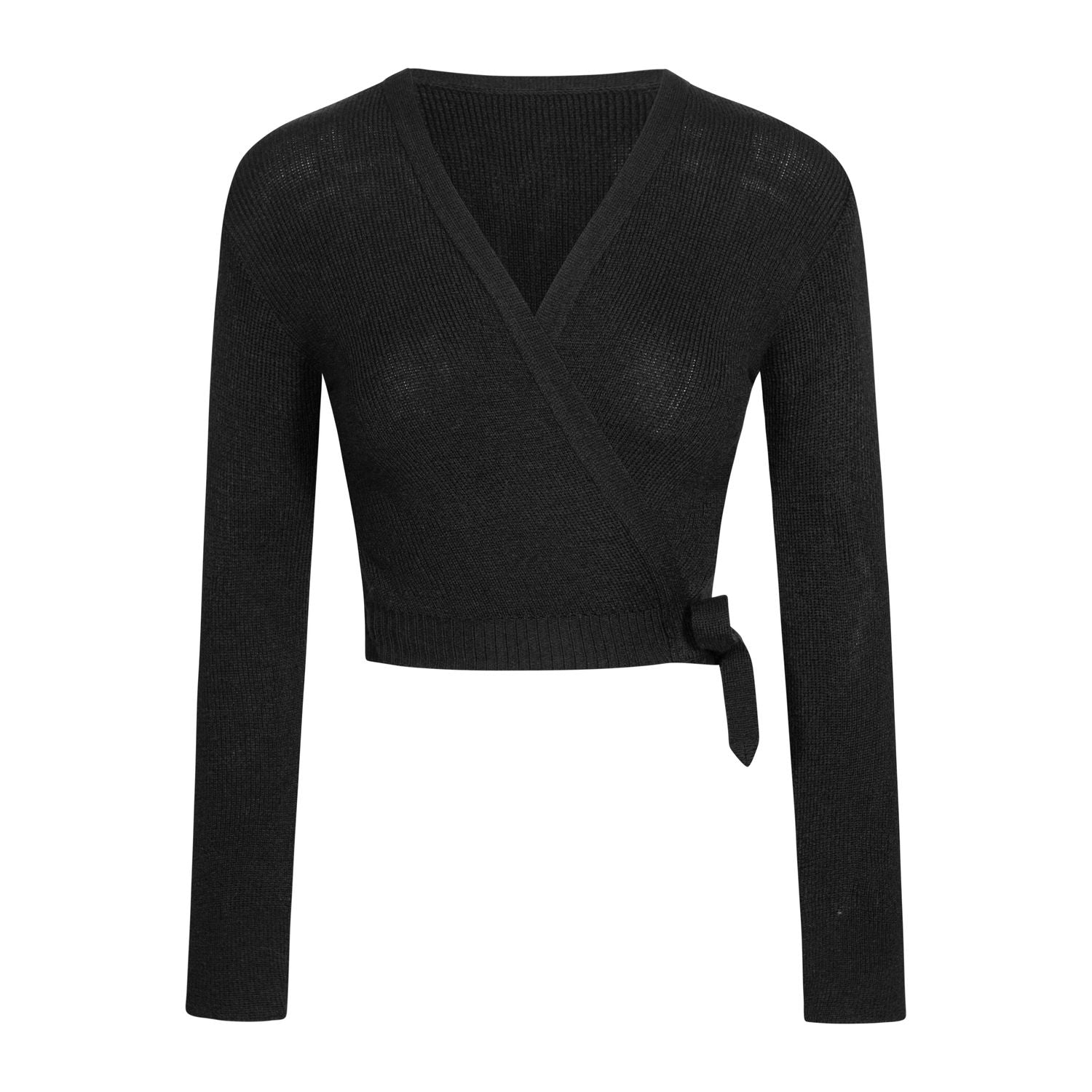 Der Rumpf M6000 Intermezzo Elisa Wickelpullover in Schwarz eignet sich perfekt zum Aufwärmen an kühlen Tagen.